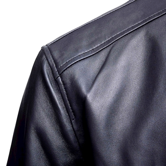 Bomber Jacket Black Leather Biker Jackets Mens S Small Womens M Medium - Picture 5 of 8